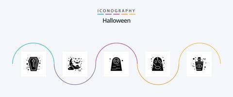 halloween glyf 5 ikon packa Inklusive flaska. skrämmande. död- kvinna. halloween. arg vektor