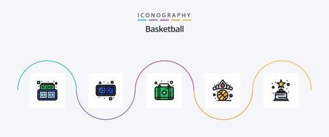 basketboll linje fylld platt 5 ikon packa Inklusive . trofé. låda. tilldela. vinnare vektor