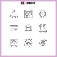 einstellen von 9 modern ui Symbole Symbole Zeichen zum Koffer Hotel Netz Anerkennung Karte Karte editierbar Vektor Design Elemente