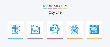 Stadt Leben Blau 5 Symbol Pack einschließlich . Fenster. Leben. Stadt. Hydrant. kreativ Symbole Design vektor