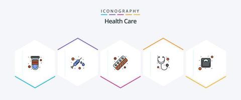 hälsa vård 25 fylld linje ikon packa Inklusive skala. kapsel. stetoskop. diagnos vektor