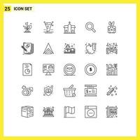 25 Benutzer Schnittstelle Linie Pack von modern Zeichen und Symbole von bynny Zoomen Gebäude Suche Kloster editierbar Vektor Design Elemente