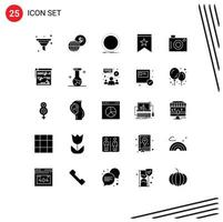 Universal- Symbol Symbole Gruppe von 25 modern solide Glyphen von Kamera Insignien Rabatt Dekoration Vinyl editierbar Vektor Design Elemente