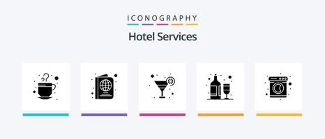 Hotel Dienstleistungen Glyphe 5 Symbol Pack einschließlich Waschen. Wäscherei. Glas. Kleidung. Wein. kreativ Symbole Design vektor