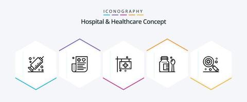Krankenhaus und Gesundheitswesen Konzept 25 Linie Symbol Pack einschließlich . medizinisch. Pflege. Krankenhaus. Krankenhaus vektor