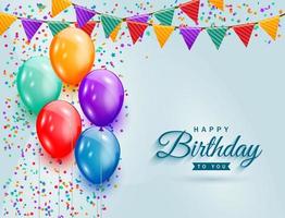 Alles Gute zum Geburtstagsfeier mit bunten Luftballons, Glitzer-Konfetti und Bändern Hintergrund für Grußkarte, Party-Banner, Jubiläum. vektor
