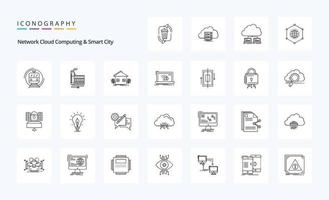 25 Netzwerk Wolke Computing und Clever Stadt Linie Symbol Pack vektor