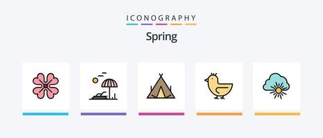 vår linje fylld 5 ikon packa Inklusive paraply. spadar. vår. skyffel. vår. kreativ ikoner design vektor
