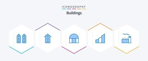 byggnader 25 blå ikon packa Inklusive industriell växt. kokande växt. moskén. panna. modern byggnad vektor