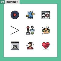 Piktogramm einstellen von 9 einfach gefüllte Linie eben Farben von gut Benutzer sich entwickeln Gruppe Nächster editierbar Vektor Design Elemente
