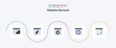 Webseite Element eben 5 Symbol Pack einschließlich Buchseite. Browser. Bildung. Zeit. Seite vektor