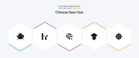 Chinesisch Neu Jahr 25 Glyphe Symbol Pack einschließlich Feuerwerk. Jahr. Neujahr. neu. China vektor