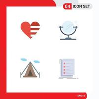 eben Symbol Pack von 4 Universal- Symbole von Herz Camping Linien Reinigung prüfen editierbar Vektor Design Elemente