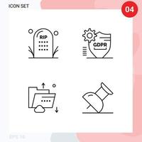 4 Linie Konzept zum Websites Handy, Mobiltelefon und Apps Friedhof Sicherheit Grab gesperrt Daten editierbar Vektor Design Elemente