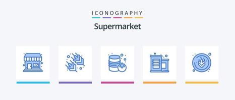 Supermarkt Blau 5 Symbol Pack einschließlich . Gemüse. Weizen. Allergene. kreativ Symbole Design vektor