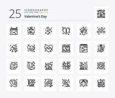 Valentinsgrüße Tag 25 Linie Symbol Pack einschließlich Blume. Reißverschluss. Tag. Valentinsgrüße. Hochzeit vektor