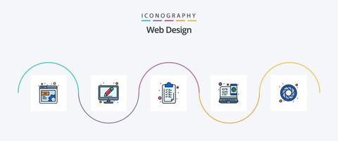 webb design linje fylld platt 5 ikon packa Inklusive hjul. Färg. bock. webb design. mottaglig vektor