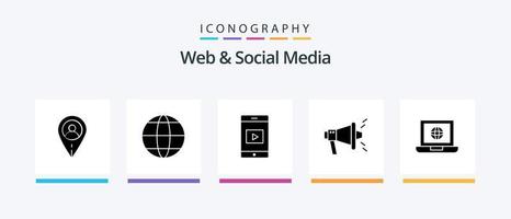 webb och social media glyf 5 ikon packa Inklusive bärbar dator . viral. seo .. kreativ ikoner design vektor