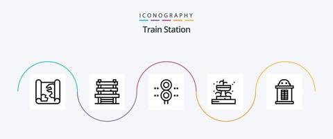 Zug Bahnhof Linie 5 Symbol Pack einschließlich Fahrkarte. Garten. unterzeichnen. Brunnen. Transport vektor