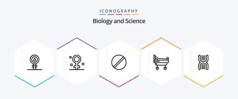 biologi 25 linje ikon packa Inklusive biologi. sjukhus. medicinsk. säng. forskning vektor