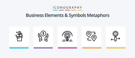 Geschäft Elemente und Symbole Metaphern Linie 5 Symbol Pack einschließlich Hauptsitz. Büro. Artikel. Gebäude. Erfolg. kreativ Symbole Design vektor