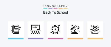 zurück zu Schule Linie 5 Symbol Pack einschließlich Abschluss. Bildung. Uhr. Schule. Kunst Tafel. kreativ Symbole Design vektor