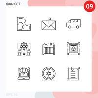 modern uppsättning av 9 konturer pictograph av atom stjärna flaggad fysik fordon redigerbar vektor design element