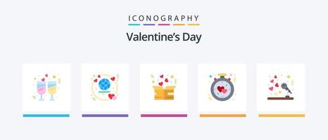 Valentinsgrüße Tag eben 5 Symbol Pack einschließlich Romantik. Alarm. Wohltätigkeit. Herz. Liebe. kreativ Symbole Design vektor