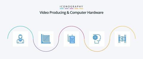 Video produzieren und Computer Hardware- Blau 5 Symbol Pack einschließlich Film. Film. form. Besatzung. Studio vektor