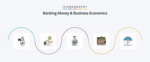 Bankwesen Geld und Geschäft Wirtschaft Linie gefüllt eben 5 Symbol Pack einschließlich Finanzen. finanziell. Schulden. Geschäft. Analytik vektor