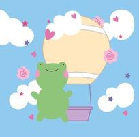 Frosch mit Heißluftballon kawaii Stil vektor