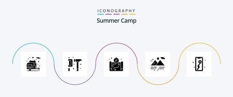 Sommer- Lager Glyphe 5 Symbol Pack einschließlich Camping. Standort. Karte. Handy, Mobiltelefon. Wolke vektor