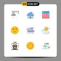 Piktogramm einstellen von 9 einfach eben Farben von Karten Schule Regler Emojis Musik- editierbar Vektor Design Elemente