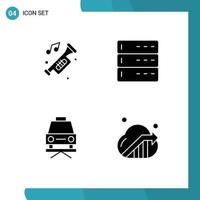 uppsättning av 4 vektor fast glyfer på rutnät för Tillbehör bil ljud data reparera redigerbar vektor design element