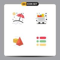 Lager Vektor Symbol Pack von 4 Linie Zeichen und Symbole zum Strand Box Wagen Einkaufen aufführen editierbar Vektor Design Elemente