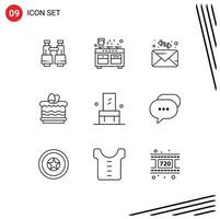 Lager Vektor Symbol Pack von 9 Linie Zeichen und Symbole zum Möbel Ei Kochen Essen kack editierbar Vektor Design Elemente