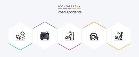 Straße Unfälle 25 gefüllte Linie Symbol Pack einschließlich Unfall. Fußgänger. Unfall. Achtung. und vektor