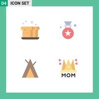 4 kreativ ikoner modern tecken och symboler av bageri läger mat tilldela wigwam redigerbar vektor design element