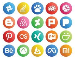 20 Sozial Medien Symbol Pack einschließlich xing pinterest Adobe Pandora abweichend vektor