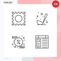 Gruppe von 4 gefüllte Linie eben Farben Zeichen und Symbole zum Droge Beförderung Essen schwarz Freitag Computer editierbar Vektor Design Elemente