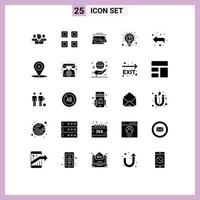 25 Universal- solide Glyphe Zeichen Symbole von nach vorne Analyse Kalender Ideen Planung editierbar Vektor Design Elemente
