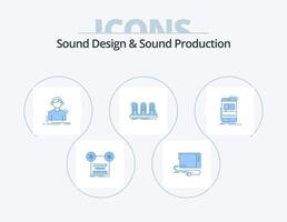 ljud design och ljud produktion blå ikon packa 5 ikon design. lampa. förstärkare. gränssnitt. musik. lyssna vektor