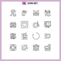 uppsättning av 16 modern ui ikoner symboler tecken för utrustning hjälpa ägg Stöd chatt redigerbar vektor design element
