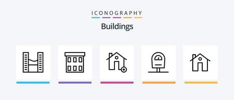 byggnader linje 5 ikon packa Inklusive byggnad. tecken. prydnad. hus. matta. kreativ ikoner design vektor