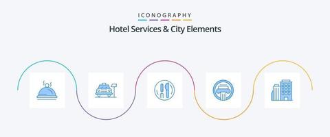 hotell tjänster och stad element blå 5 ikon packa Inklusive hotell. dekoration. hotell . byggnad. kolumn vektor