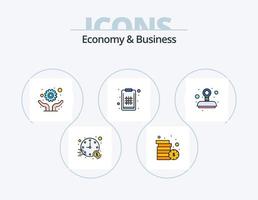 ekonomi och företag linje fylld ikon packa 5 ikon design. premie. nätverk. tid. investering vektor