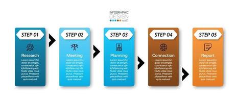 fyrkantiga 5 steg för planering och presentation av arbete inom utbildning och affärssystem. infografisk design. vektor