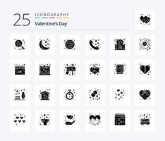 Valentinsgrüße Tag 25 solide Glyphe Symbol Pack einschließlich Scheibe. Liebe. Liebe. heim. Valentinstag vektor