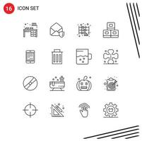 Gliederung Pack von 16 Universal- Symbole von Computer Tamaki Sicherheit Sushi Büro editierbar Vektor Design Elemente