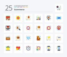 E-Commerce 25 eben Farbe Symbol Pack einschließlich Einkaufen. Versand. Tasche. Geschenk Lieferung. Einkaufen vektor